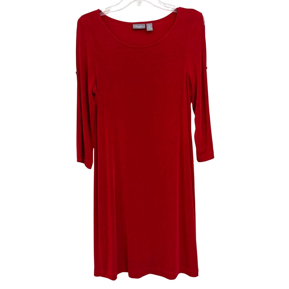 Travelers by Chicos Red Shift Dress 0 Scoop Neck 3/4‎ Split Sleeve Button NWOT